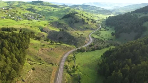 Aerial view of a forest-covered mountain road on a Turkish plateau Stock Footage 294167691