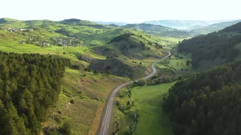 Aerial view of a forest-covered mountain road on a Turkish plateau Stock Footage 294167777