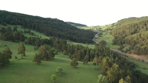 Aerial view of a forest-covered mountain road on a Turkish plateau Stock Footage 294168736