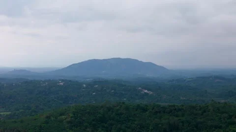 Aerial View of Forest Covered Mountain Surrounded by Low Clouds and Mist Stock Footage 341309462