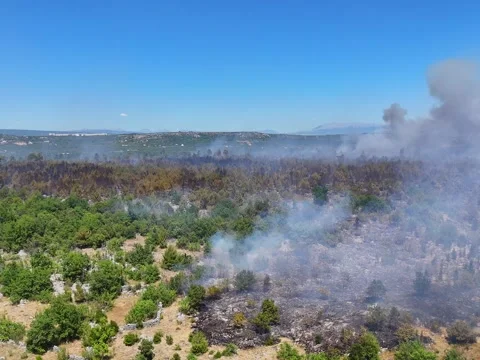 Aerial View of Forest Fire with Smoke Cloud in Herzegovina Stock Footage 316711914