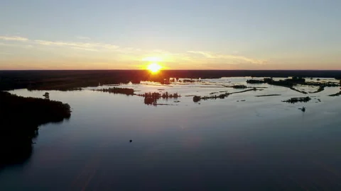 Aerial view forest lake during beautiful summer sunset Sweden near stockholm Stock Footage 165884087