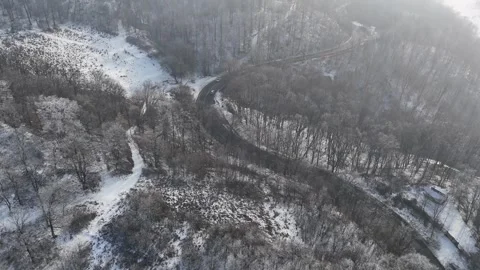 Aerial view of forest landscape, winter time with frozen white trees Stock Footage 327316622