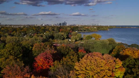 Aerial View of forest in Mississauga in fall, Canada Stock Footage 141309960