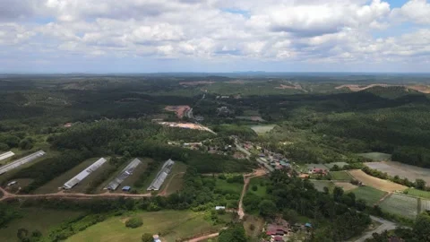 Aerial view of forest, Mountain and chicken farm's roof in Alor Gajah, Malacca Stock Footage 151193459