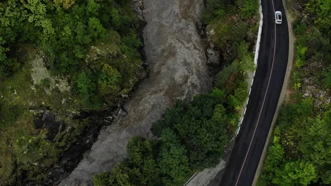 Aerial view of the forest, mountain river and road. Stock Footage 118160222