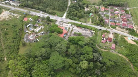Aerial view of Forest, old theme park and road in Rembau, Negeri Sembilan. Stock Footage 151182715