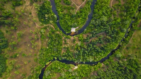Aerial view of the forest with the Orel river and lakes Video stock 180975903