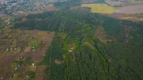 Aerial view of the forest with the Orel river and lakes Stock Footage 180976239