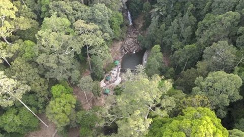 Aerial view of Forest Reserve, Waterfall and River in Jelebu Stock Footage 149717427