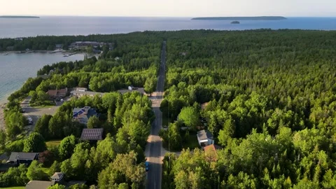 Aerial View of Forest Road and Georgian Bay Stock Footage 339875844