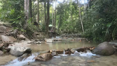 Aerial view of Forest, Stone and River in Ulu Bendul Negeri Sembilan Malaysia Stock Footage 147344307