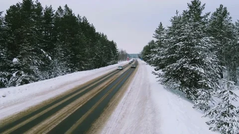 Aerial view of the forest tree branches in the snow Stock Footage 224785868