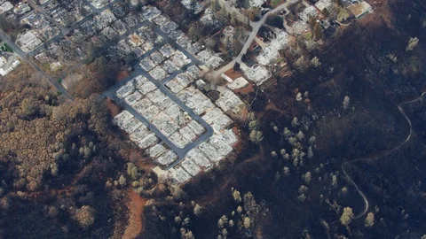 Aerial view forest wildfire property lives lost Paradise Stock Footage 104239248