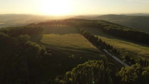 Aerial View of Forested Hillside at Sunset - Tuscany, Italy Stock Footage 345498476