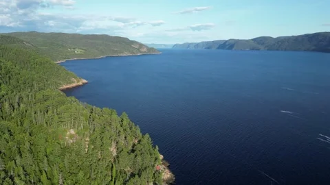 Aerial View of a Forested Point Jutting Into the Fjord Vídeos de archivo 338329289