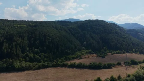 Aerial View of Forests and Fields Near Dobrinishte, Pirin, Bulgaria Vídeo Stock 343630669