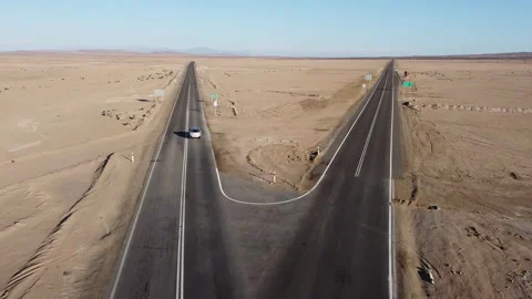 Aerial View of Forked Desert Road, Atacama Desert, Antofagasta, Chile - 4K Stock Footage 270425375