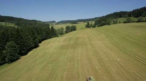Aerial View of Forklift loading hay bales in truck Stock Footage 60603362