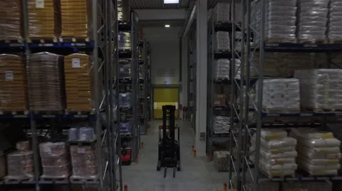 Aerial view of forklift in a warehouse Stock Footage 67387906