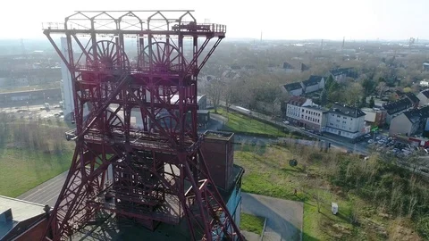 Aerial view of former coal mining facility in Germany Stock Footage