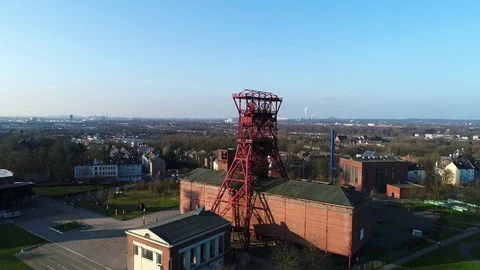 Aerial view of former coal mining facility in Germany Stock Footage