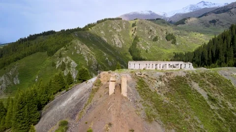 Aerial View of Former Mining Site in Ak-Tyuz, Kyrgyzstan Stock Footage 340325292
