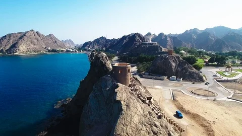 Aerial View of a fort in Mutrah Corniche at Muscat Oman Video stock 86074259