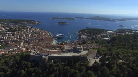 Aerial view fortress on island of Hvar, Croatia. 4K Stock Footage