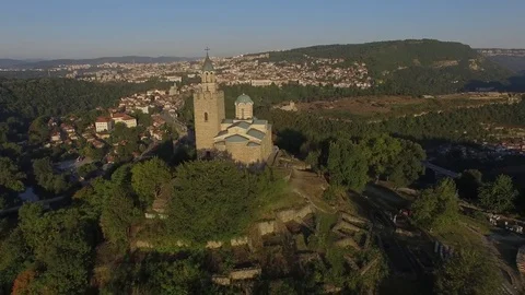 Aerial View Of The Fortress Tsarevets In Veliko Tarnovo, Bulgaria Stock Footage