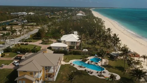 Aerial View Of Fortune Bay Beach Shoreline Freeport Bahamas Stock Footage 85672404
