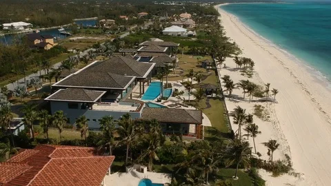 Aerial View Of Fortune Bay Beach Shoreline Freeport Bahamas Stock Footage 85673670