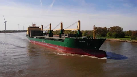 Aerial View Off Forward Bow Of Aal Paris Cargo Ship Travelling Along Oude Stock Footage 195334580