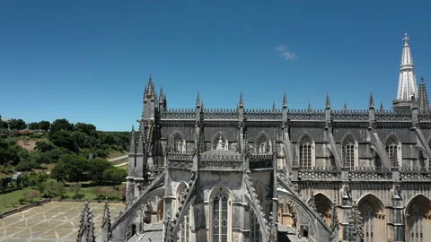 Aerial view with forward cam move Batalha Monastery. Dominican convent Stock Footage 134057887