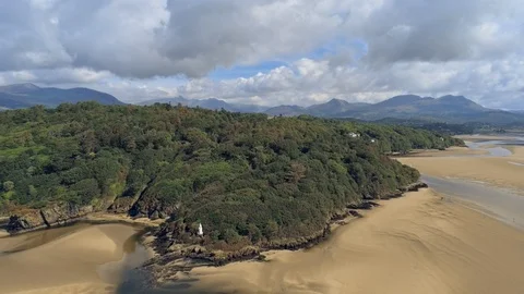 Aerial view, forward down move. Drone panorama over low tide sea and sand. Li Video stock 94240050