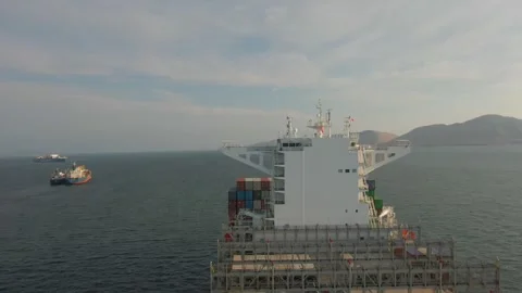 Aerial view of forward part and superstructure of ultra large container ship Stock Footage 242484121