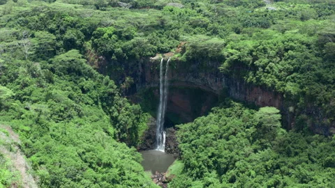 Aerial view forward shot on waterfall in forest Video stock 168118097
