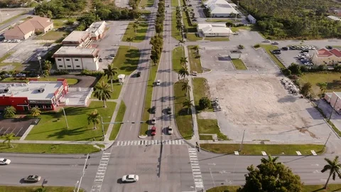 Aerial View of Four-Way Traffic Light Intersection, Freeport, Grand Bahama Stock Footage 104585228