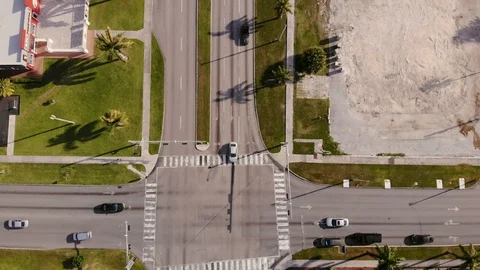 Aerial View of Four-Way Traffic Light Intersection, Freeport, Grand Bahama Stock Footage 104585355
