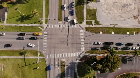 Aerial View of Four-Way Traffic Light Intersection, Freeport, Grand Bahama Stock Footage 104585451