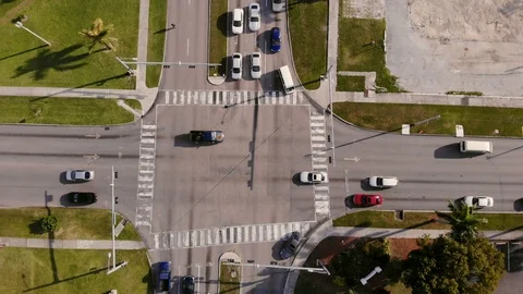 Aerial View of Four-Way Traffic Light Intersection, Freeport, Grand Bahama Stock Footage 104585532