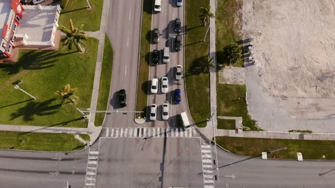 Aerial View of Four-Way Traffic Light Intersection, Freeport, Grand Bahama Stock Footage 104585565