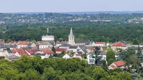 Aerial view of Fourchambault, a small town in central France, showing a Stock Footage 346719017