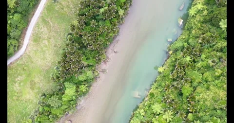 Aerial view  Fox River West Coast New Zealand Stock Footage 302850953