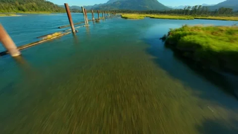 Aerial view of Fraser river valley and mountain landscape in British Columbia Video stock 252241818