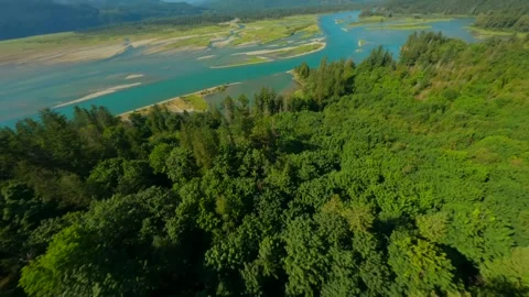 Aerial view of Fraser river valley and mountain landscape in British Columbia Stock Footage 252241883