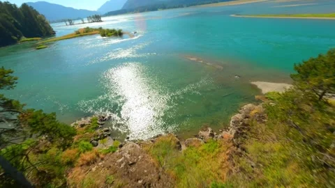 Aerial view of Fraser river valley and mountain landscape in British Columbia Stock Footage 252242326
