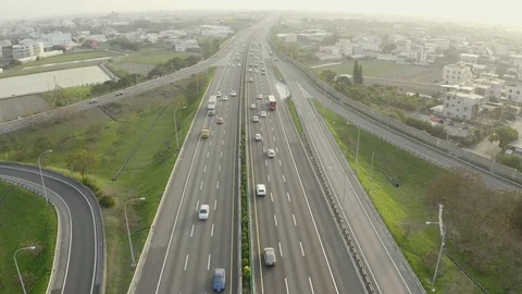 Aerial view of free way interchange Stock Footage 123777411