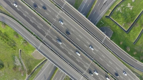 Aerial view of free way interchange Stock Footage 123777743