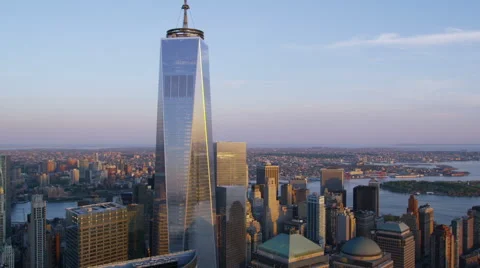 Aerial view of Freedom Tower New York City Stock Footage